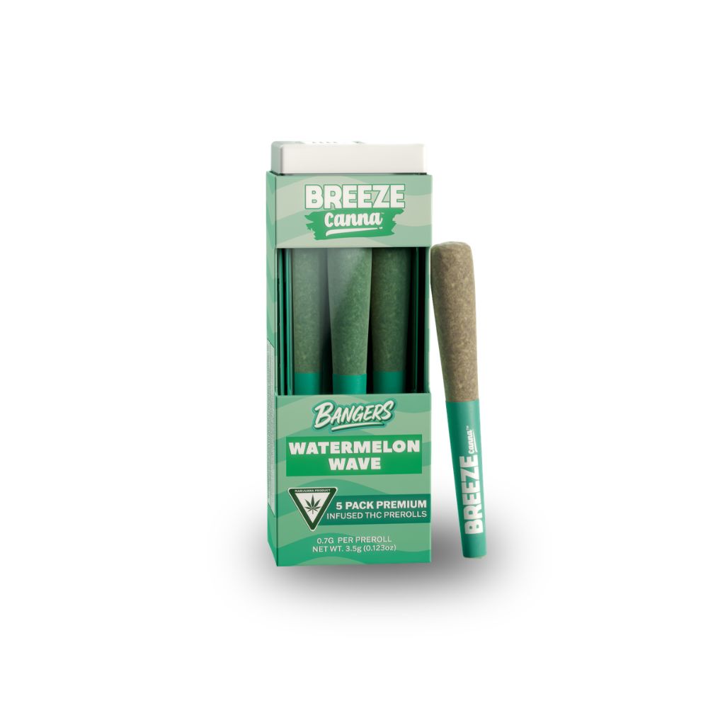 Watermelon Wave 5pk Bangers Infused Prerolls (3.5g total/.7g each) - BREEZE CANNA