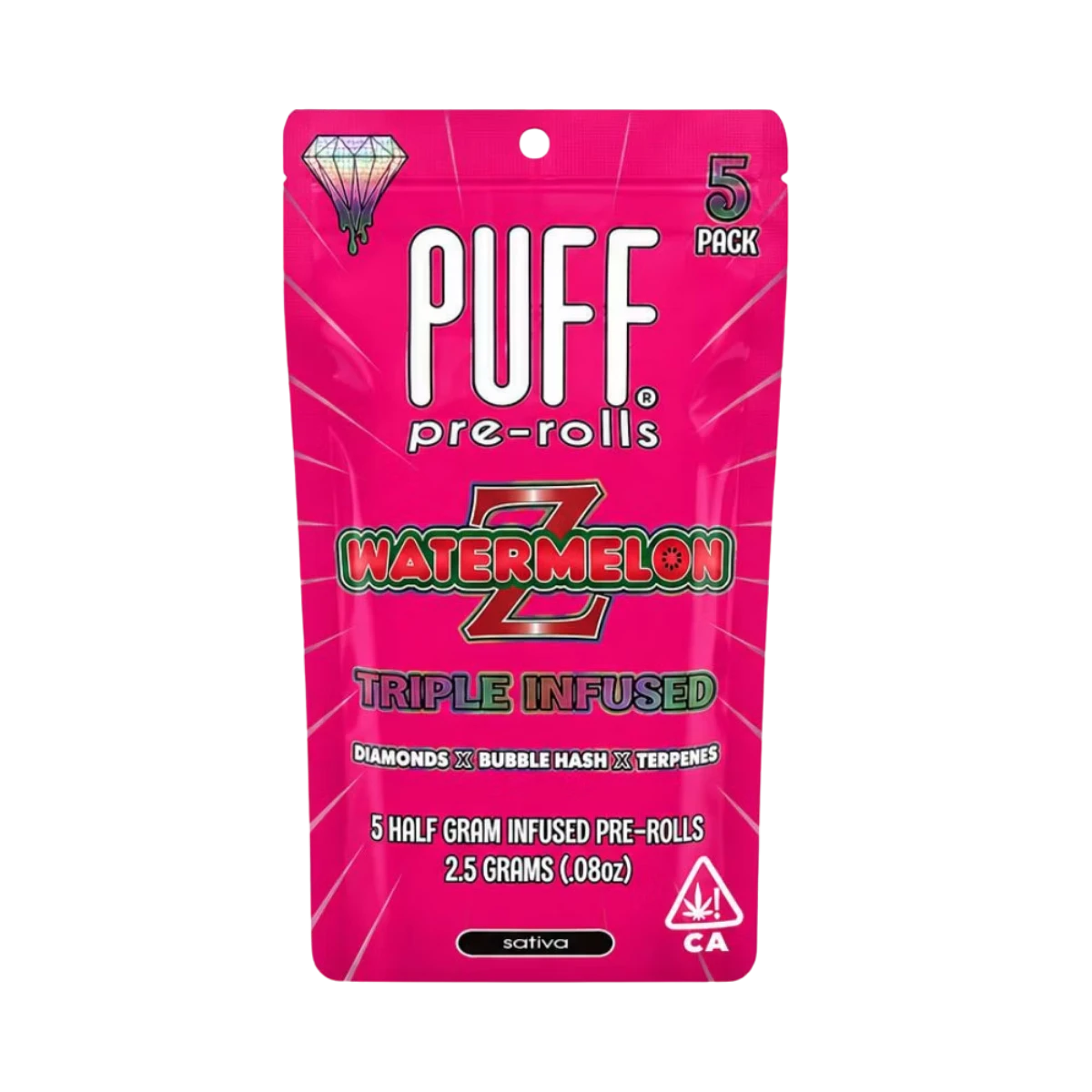 PUFF - Watermelon Z (S) | .5g 5pk Triple Infused Diamond Prerolls | Puff Main Image