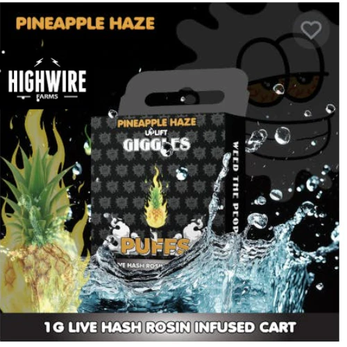 Giggles Puffs - Giggles Puffs Live Hash Rosin Cart Pineapple Haze 1g Main Image