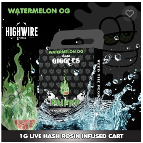 Giggles Puffs - Giggles Puffs Live Hash Rosin Cart Watermelon OG 1g Main Image