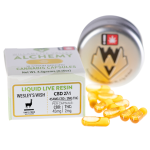 WILLAMETTE VALLEY ALCHEMY - Wesley's Wish, 27:1 CBD:THC, Live Resin Capsules, 10 pack