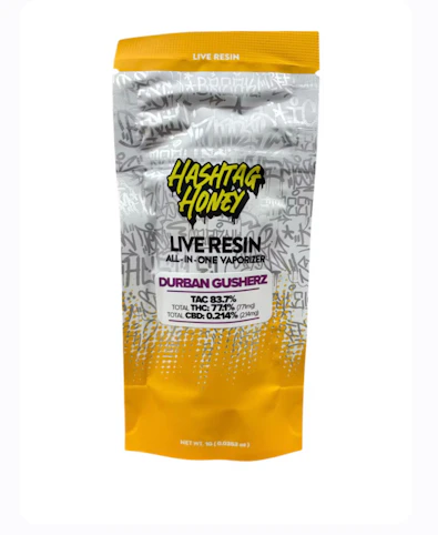 Hashtag Honey - Durban Gusherz -Hybrid-  77.10% THC | 1g Live Resin AIO (Vaporizer) - 83.7% TAC | Hashtag Honey   -gg2 front