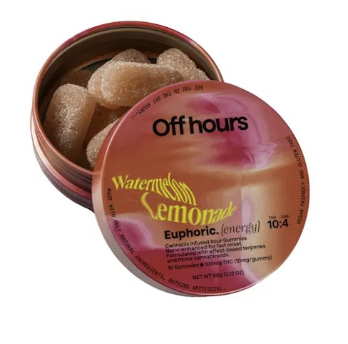 Off Hours - Watermelon Lemonade 'Energy' -Sativa- 10:4 THC:CBD 100mg 10 Pack Gummies (Edibles) | Off Hours     -a8  back