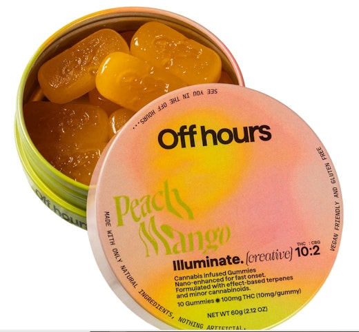 Off Hours - Peach Mango 'Creative' -Hybrid- 10:2 THC:CBD 100mg 10 Pack Gummies (Edibles) |  Off Hours    -C8 BACK