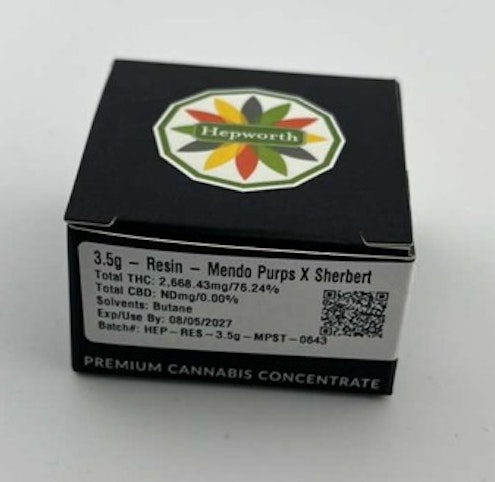 Hepworth - #31 Mendo Purps x Sherbert -Hybrid- 76.24% THC | Live Resin (Concentrate) 3.5g | Hepworth        -bf2