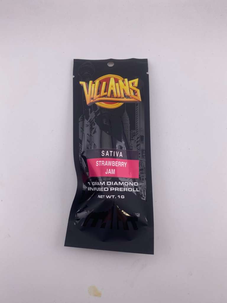 Strawberry Jam -Sativa- 49.90% THC | 1g Diamond Infused (Pre-Roll) | Villains  -r10