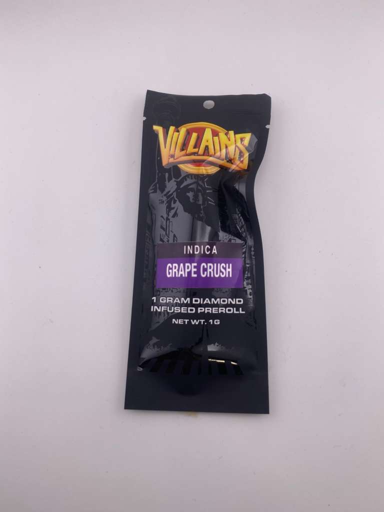 Grape Crush -Indica- 48.36% THC | 1g Diamond Infused (Pre-Roll) | Villains -S10