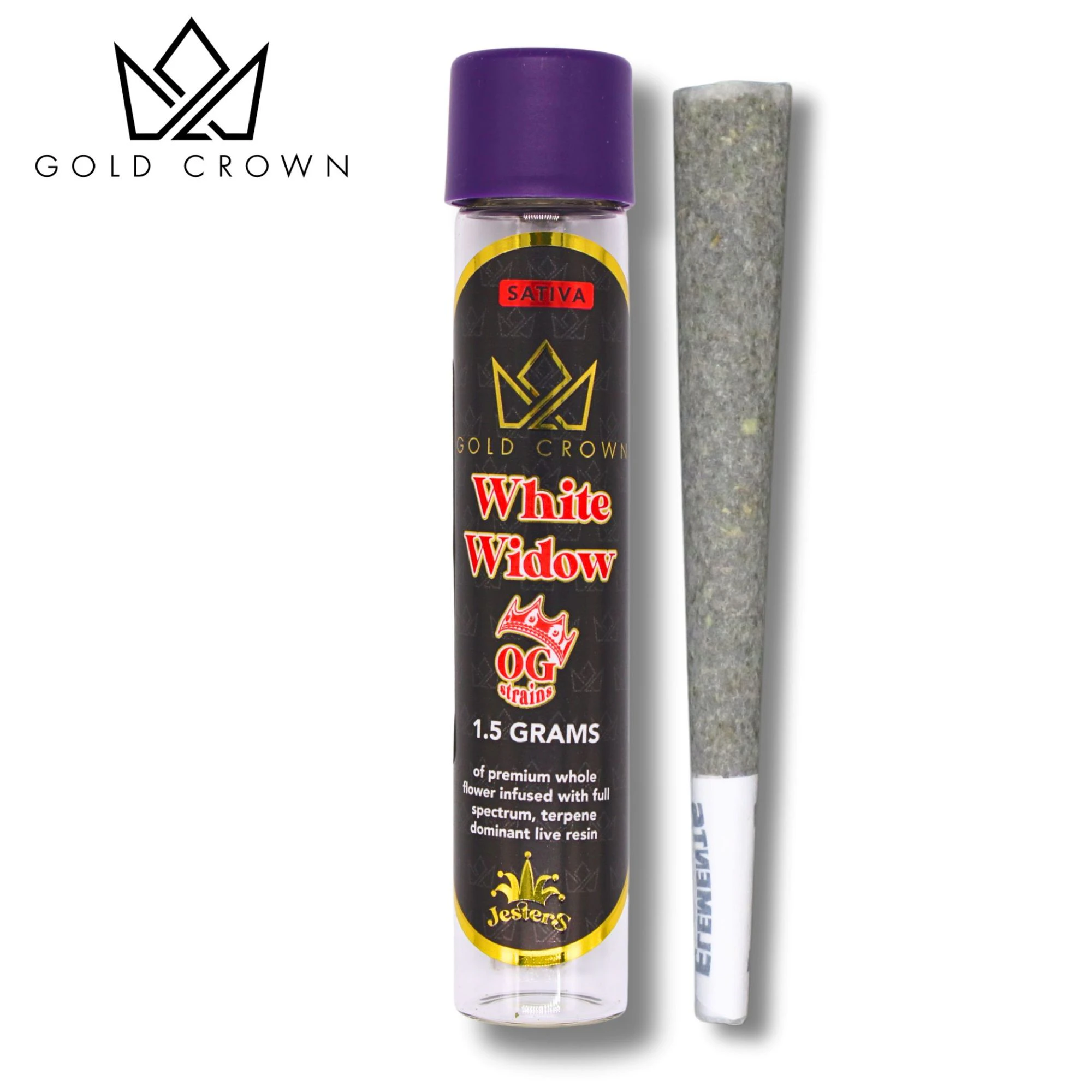 Gold Crown - Jesters - OG White Widow (1.5g Live Resin Infused Pre Roll) Main Image