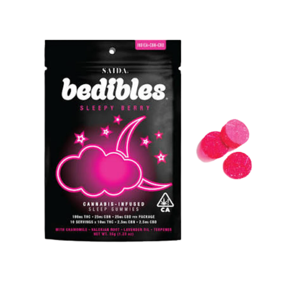 Saida - Sleepy Berry (I) | 100mg 4:1:1 THC:CBN:CBD Gummy Bar | Bedibles Main Image