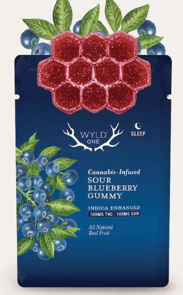 WYLD - WyldOnes Sour Blueberry 1:1 THC:CBN Single Gummy 100mg Main Image