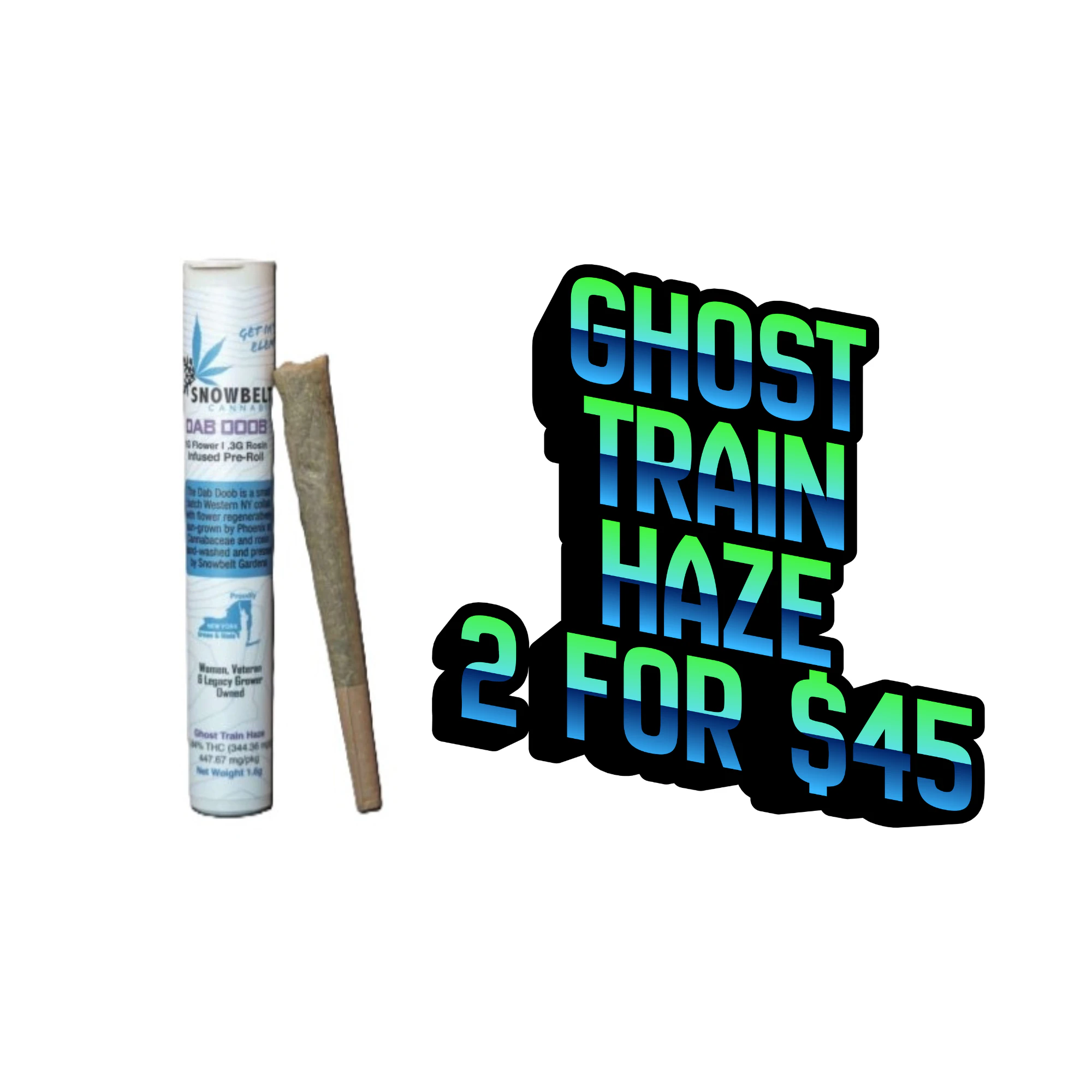 Snowbelt Cannabis - Snowbelt Cannabis - Ghost Train Haze - Dab Doob - Live Rosin - 31.84% THC - 1.3g - Pre-roll Main Image