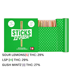 STICKS - Sticks | Preroll 12pk/6g [I/S/H] | Gush Mintz/ LSP/ Sour Lemons