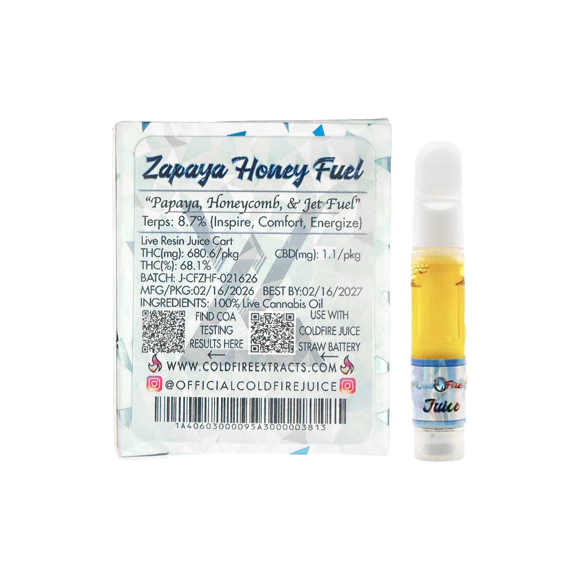 ColdFire x Valley Grove Zapaya Honey Fuel Live Resin Juice Cart 1.0g