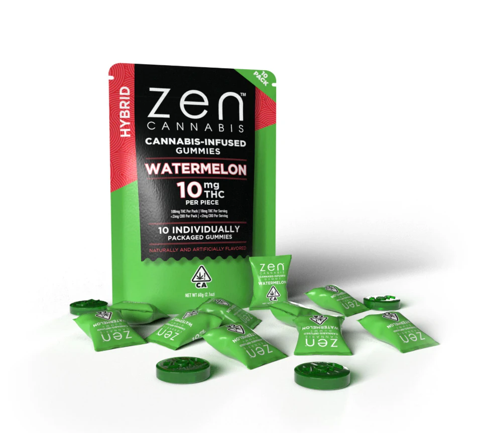 Zen Brands - Zen | Watermelon 10pk Gummy 100mg (Hybrid) Main Image
