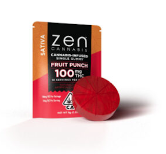 ZEN CANNABIS - Zen Cannabis | Fruit Punch | Fast Acting Single Sativa Gummy | 100mg