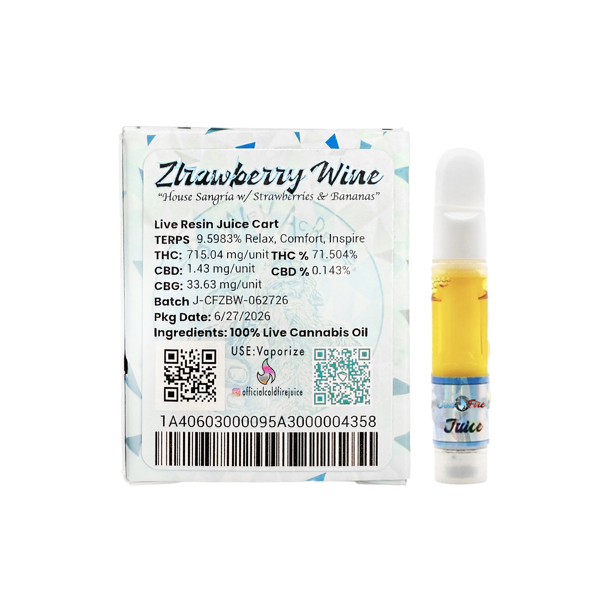 ColdFire x Booney Acres Ztrawberry Wine Live Resin Juice Cartridge 1.0g