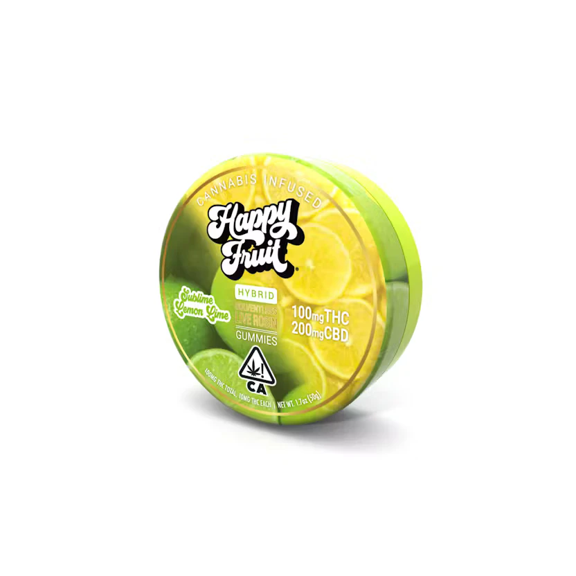 Happy Fruit - Happy Fruit x Pistil Whip | Sublime Lemon Lime 100mg THC | 200mg CBD (Hybrid) - Solventless Live Rosin Gummies Main Image