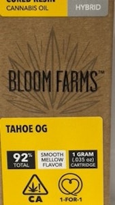 Bloom Farms - Tahoe OG 1g Cured Resin Cart - Bloom Farms 