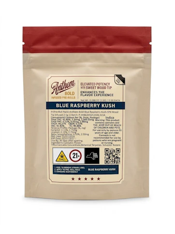 Anthem -  Blue Raspberry Kush -Indica -58.56%THC | 0.5x 5pk 2.5g (Infused Pre-Rolls) | Anthem  -BB11 MID 3