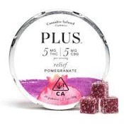 PLUS Gummies Relief Pomegranate 1:1 CBD/THC 100mg 20-Pack (5mg)
