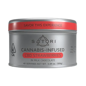 Satori Chocolates - 150mg THC Satori 1:20 CBD Strawberries in Milk Chocolate Tin