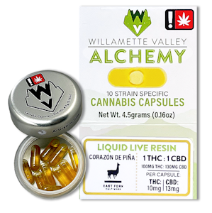 WILLAMETTE VALLEY ALCHEMY - Corazon De Pina, 1:1 CBD:THC, Live Resin Capsules, 10 pack