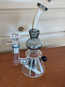 8" Color Bulb Rig w/ Bead & Cone Perc - Smoked Green