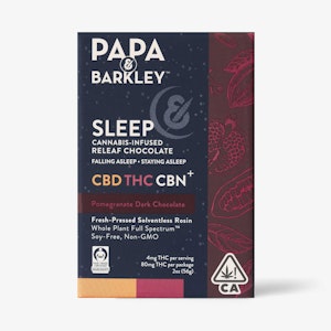 Papa & Barkley - 2:4:1 CBD+THC+CBN ( Sleep ) Pomegranate Dark Chocolate ( Rosin ) Bar - 80mg