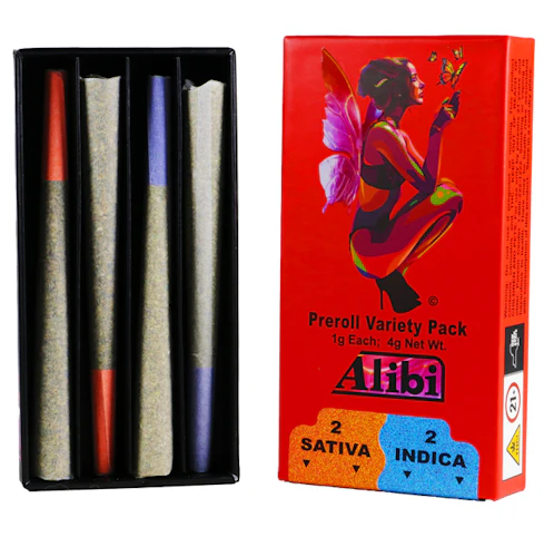 Alibi - Dream Star -28% THC / Caramel Cream - 29% THC -Sativa (2) /Indica (2)- 1g (Pre-Roll Variety Pack) 4pk | Alibi    -jj9 front
