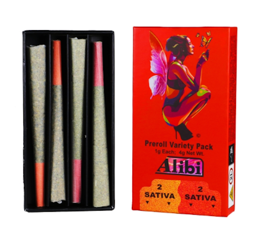 Alibi - Dream Star - 22.71% THC / Nilla Wafer - 26.83% THC - Sativa (2) /Indica (2) - 1g (Pre-Roll  Variety Pack) 4pk | Alibi    -hh10 middle