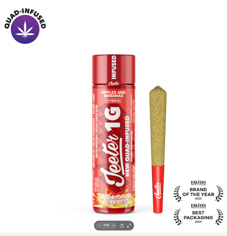 Jeeter - Apples & Bananas -Hybrid- 35.01% THC New Quad Infused 39.20 TAC Pre-Roll, 1g | Jeeter   -mm5 front 