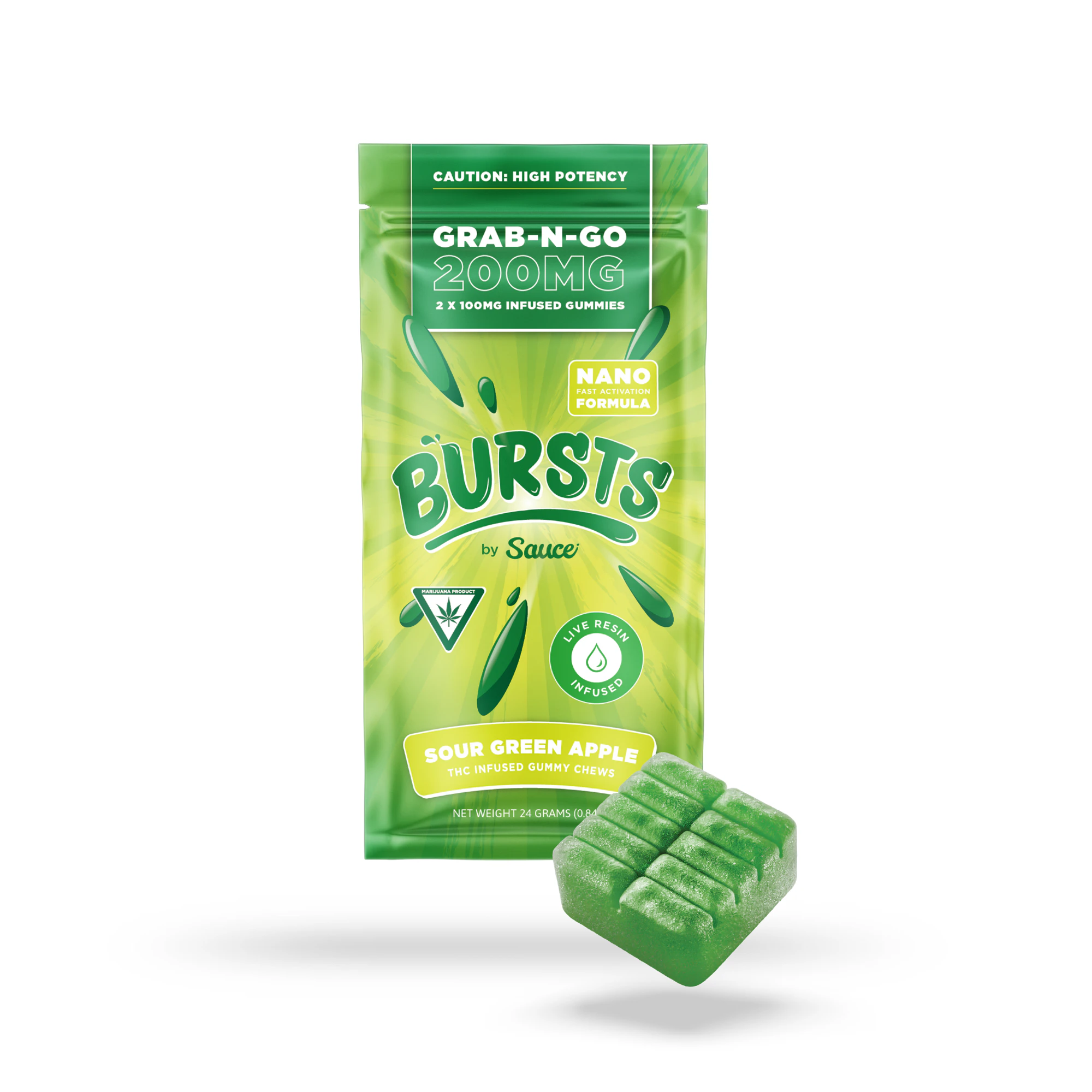 Sauce. - Sauce Bursts - Sour Green Apple Live Resin - 200mg Main Image