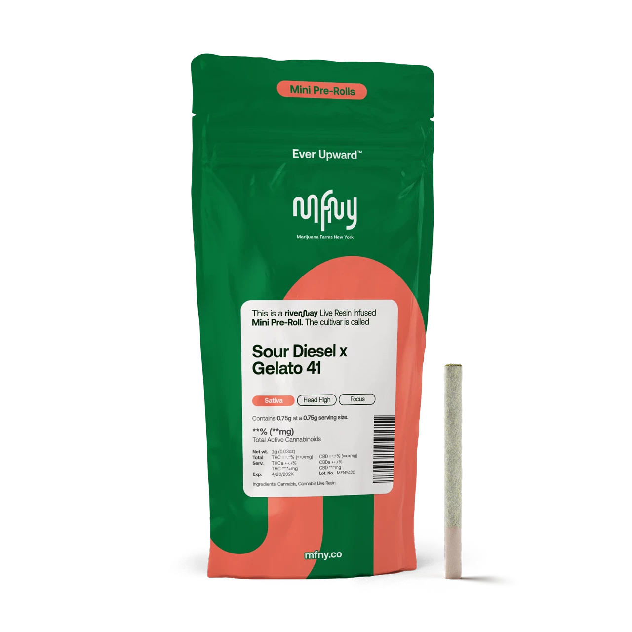 MFNY - Sour Diesel/Gelato 41 | Preroll Infused | 0.75g x 1pk | MFNY Main Image