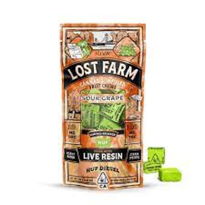 LOST FARM - Sour Grape - (Live Resin Infused) Fruit Chews - 100mg (H) - Lost Farms x Huf