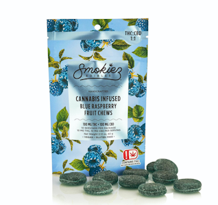 Smokiez Edibles - 200mg 1:1 CBD Blue Raspberry Fruit Chews (10mg CBD, 10mg THC - 10 pack)  - Smokiez