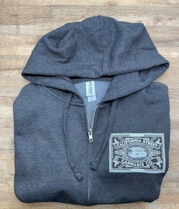 CALIFORNIA STREET CANNABIS CO - CSCC - Full Zip Hoodie - Heather Charcoal Black (White Logo) - Medium