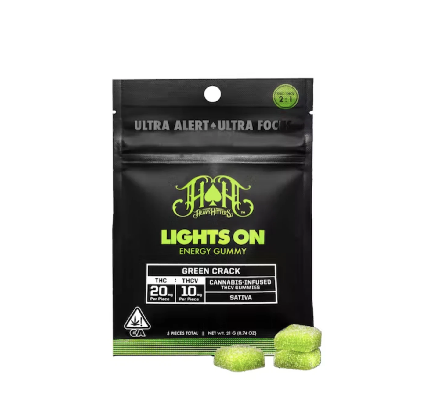 Heavy Hitters - 150mg 1:2 THCv Green Crack Energy Gummies (10mg THCv, 20mg THC - 5 Pack) - Heavy Hitters Main Image