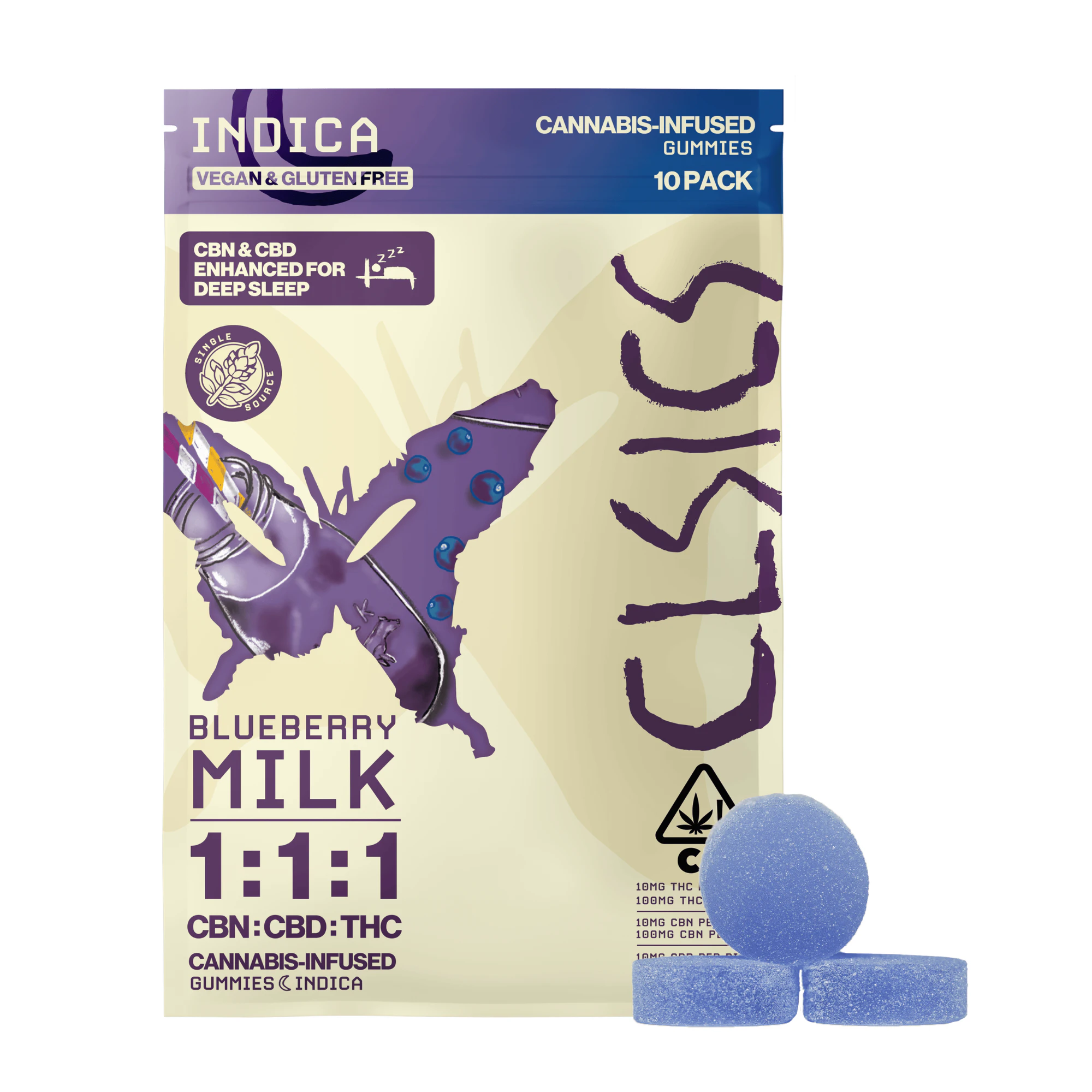 CLSICS - CLSICS | Blueberry Milk 4:1 THC/CBN | Gummies | [125mg] 10pk | Indica Main Image