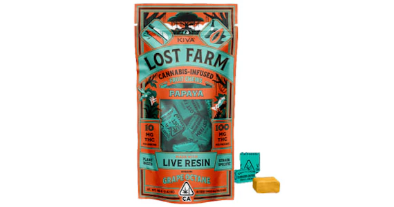 Kiva Confections - LOST FARM CHEWS - PAPAYA 100MG (GRAPE OCTANE) - KIVA CONFECTIONS
