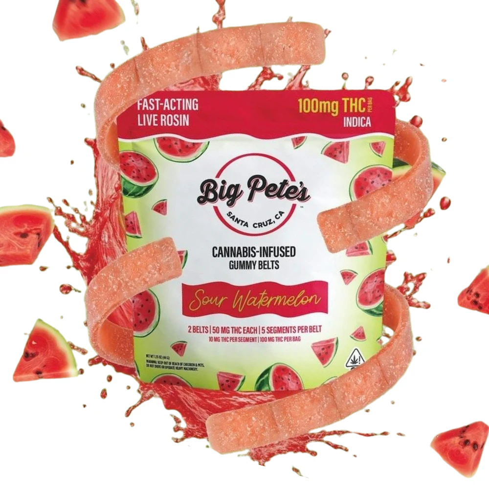 Big Pete's Treats - 100mg THC Sour Watermelon Fast-Acting Rosin Belts (50mg - 2 pack) - Big Pete's Main Image