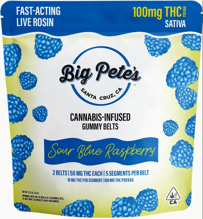 100mg THC Sour Blue Raspberry Fast-Acting Rosin Belts (50mg - 2 pack) - Big Pete's picture