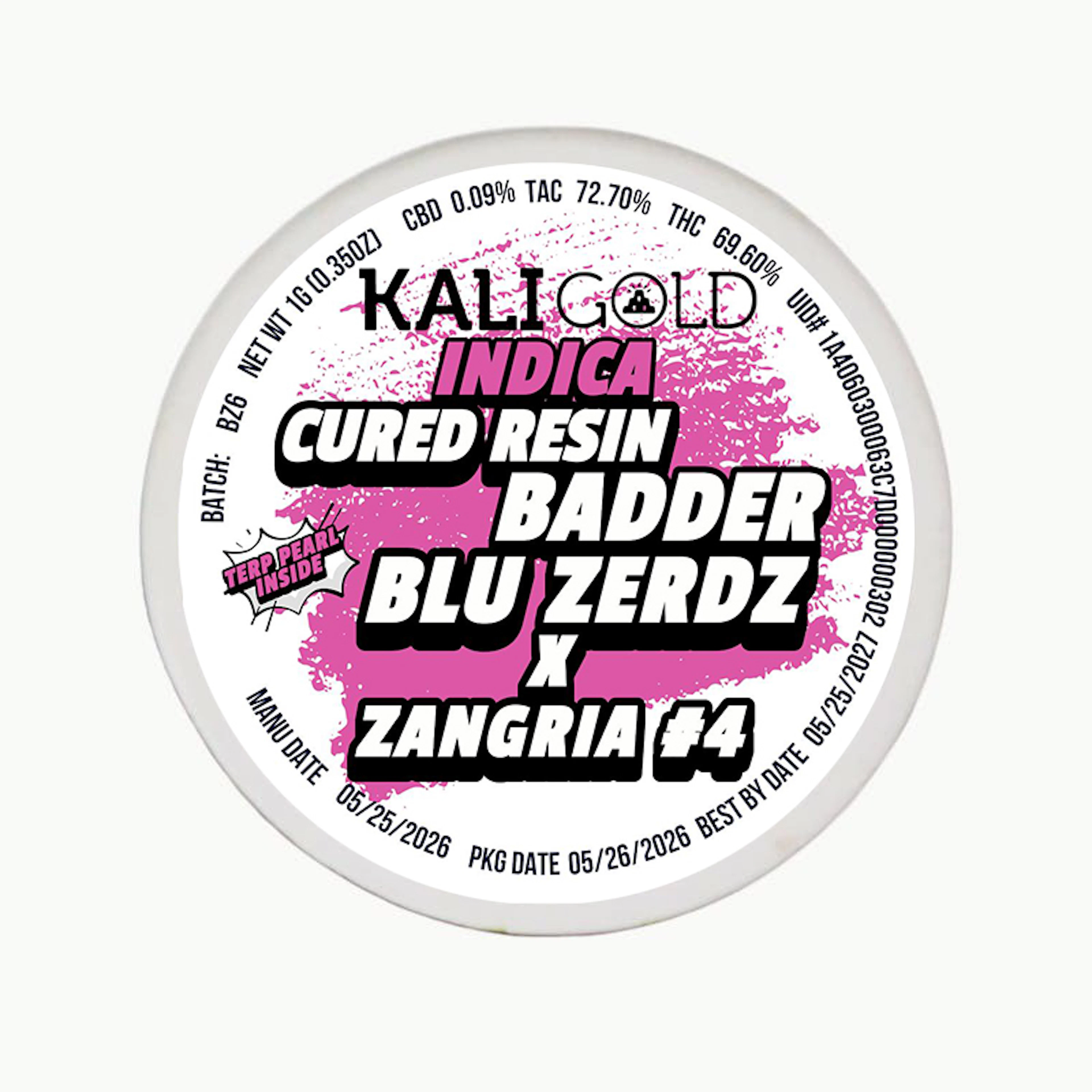 Kali Gold Blu Zerdz x Zangria #4 Cured Resin Badder 1.0g