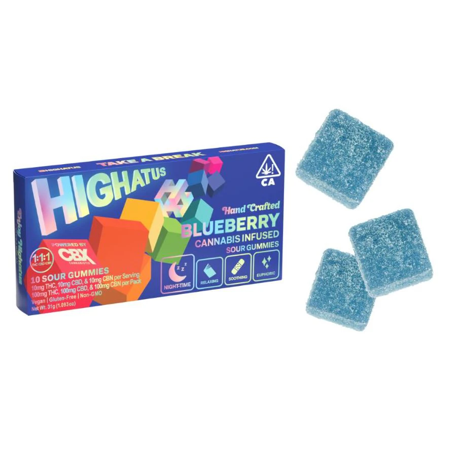 Highatus - Highatus - Indica - 1:1:1 Blueberry - Sour Gummies - (100mg THC/100mg CBD/100mg CBN) Main Image