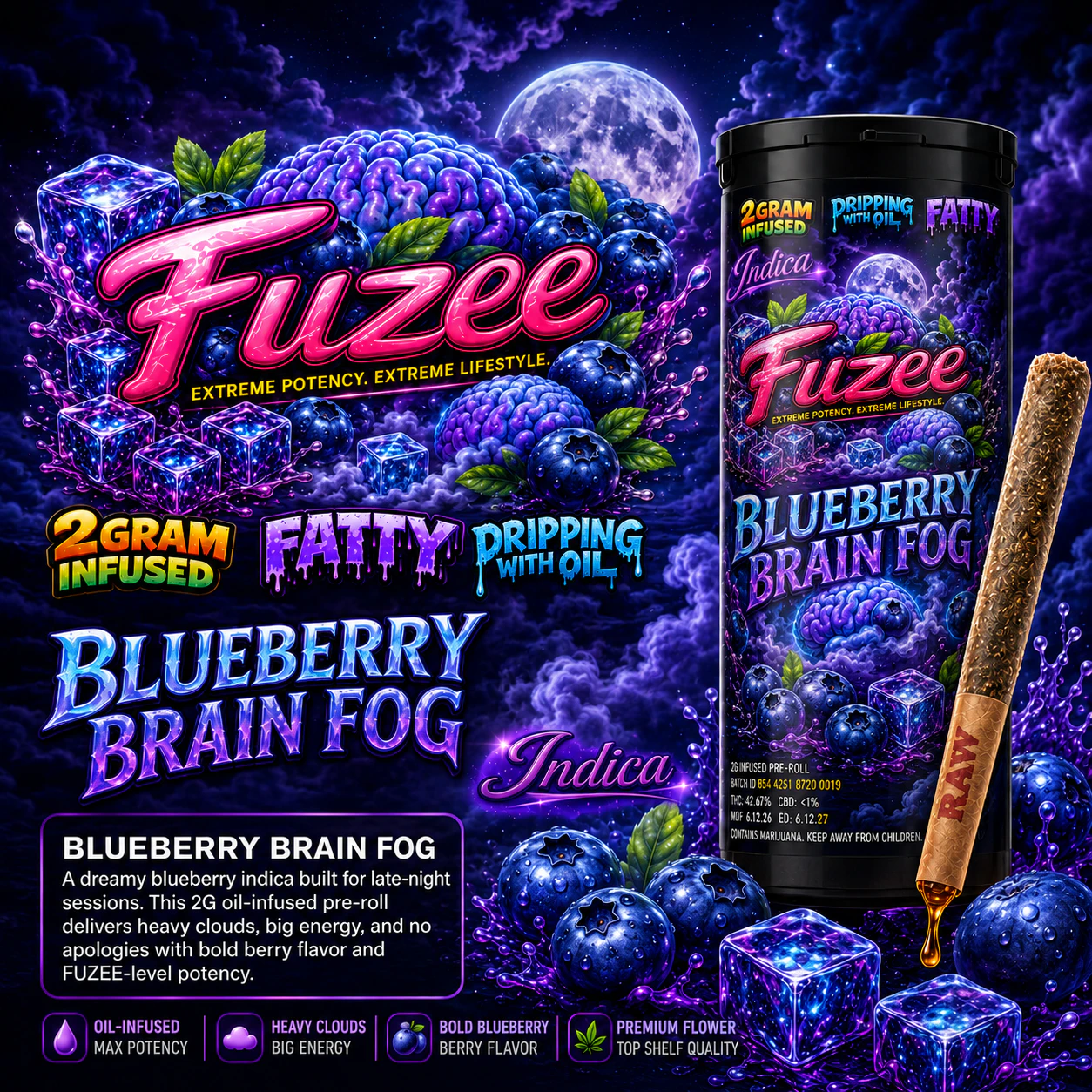 All Ways Aeroponics - FUZEES | 2 Gram Infused Pre-Roll | BLUEBERRY BRAIN FOG (I) Main Image