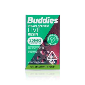 BUDDIES - Capsules - Hybrid - THC Soft Gel 25MG - Liquid Live Resin - 40-Count - 1000MG