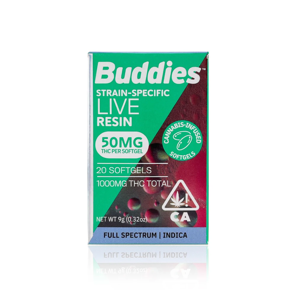 Buddies Brand - BUDDIES - Capsule - Indica - THC Soft Gels 50MG - 20-Count - Live Resin - 1000MG Main Image