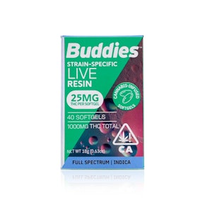 BUDDIES - Capsule - Indica - THC Soft Gel 25MG - Liquid Live Resin - 40-Count - 1000MG