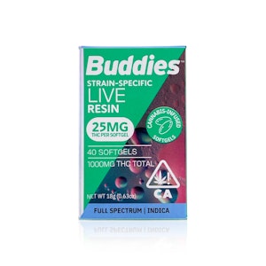BUDDIES - BUDDIES - Capsule - Indica - THC Soft Gel 25MG - Liquid Live Resin - 40-Count - 1000MG