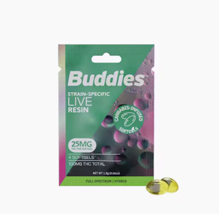 Buddies - [Buddies] Live Resin Soft Gels 4 Count - 100mg - Hybrid 25mg Trial Size