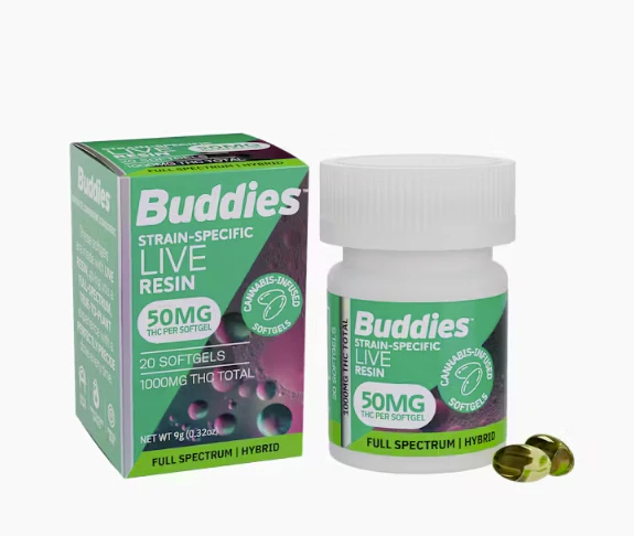 Buddies Brand - [Buddies] Live Resin Soft Gels 20 Count - 1000mg - Hybrid 50mg Main Image